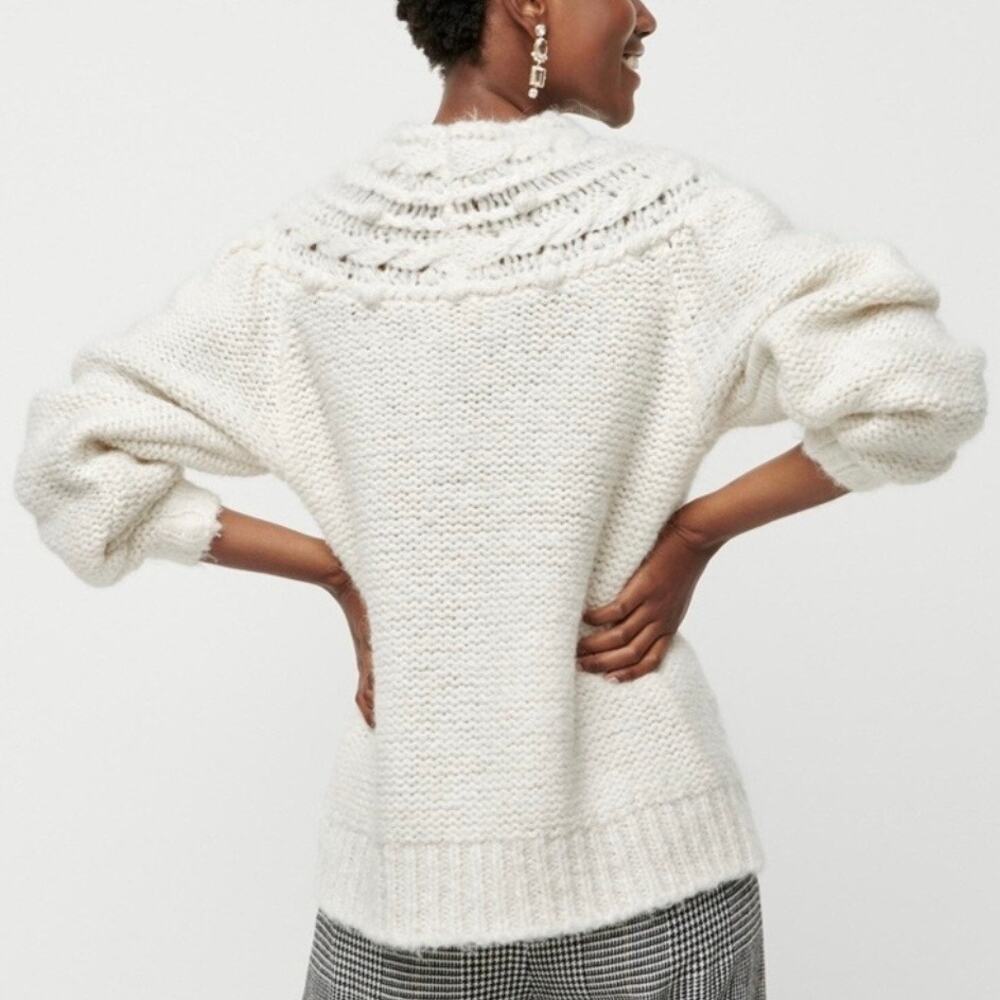 J. Crew Pointelle Pom Pom Sweater Alpaca Wool Blend Chunky Cable Knit Preppy - Picture 3 of 14
